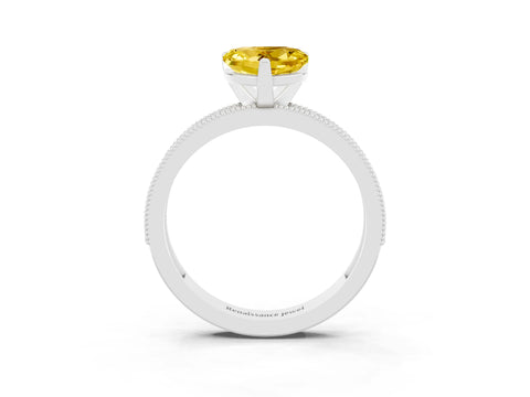 White gold Heart Cut Yellow Sapphire Milgrain Pavé Engagement Ring with Four-Prong Setting_39