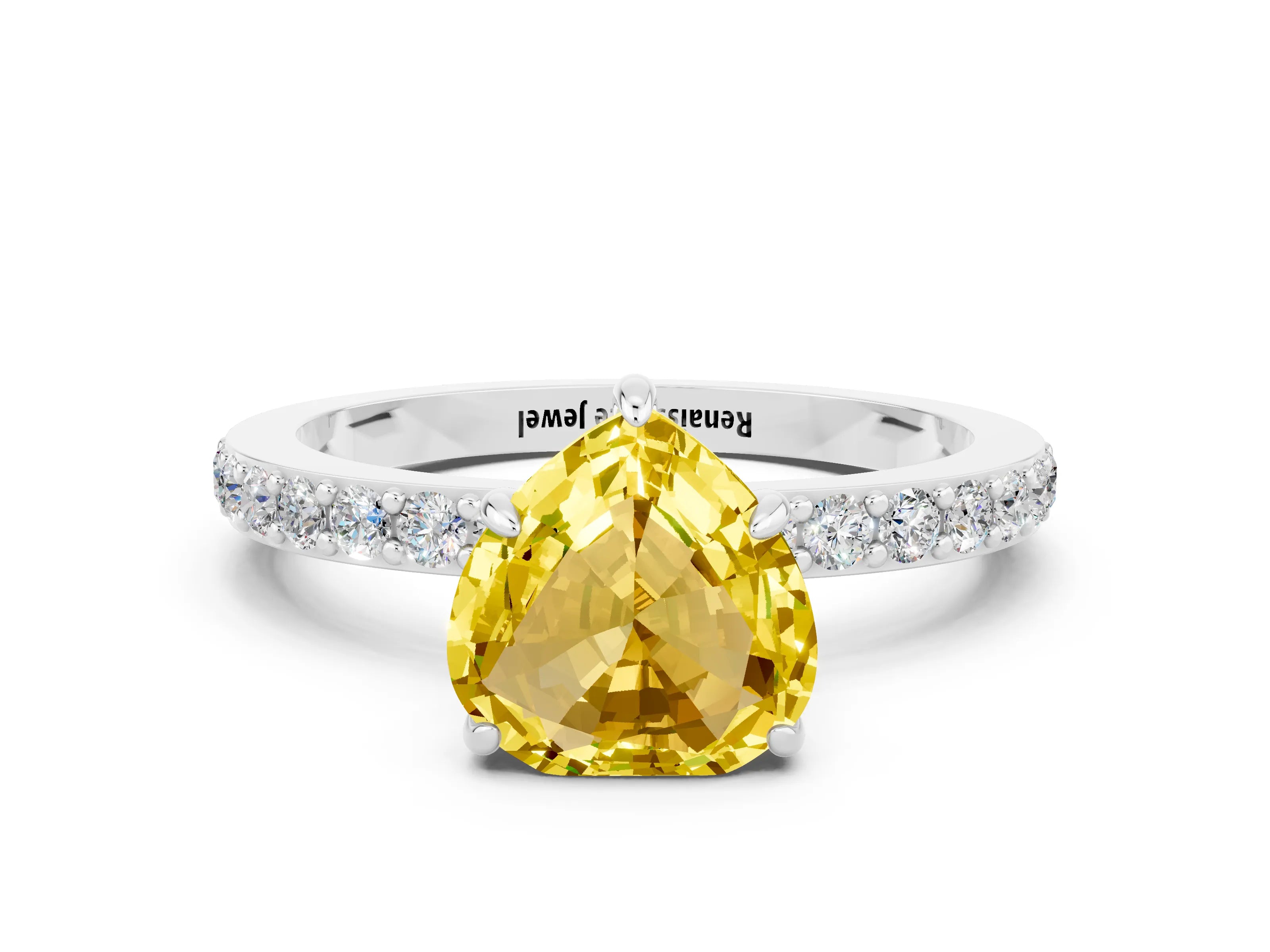White gold Heart Cut Yellow Sapphire Pavé Engagement Ring with Round  Accents and Prong Setting_48
