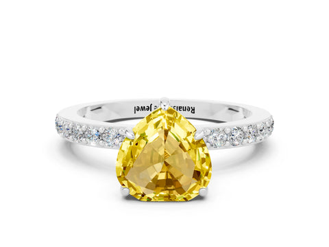 White gold Heart Cut Yellow Sapphire Pavé Engagement Ring with Round  Accents and Prong Setting_48