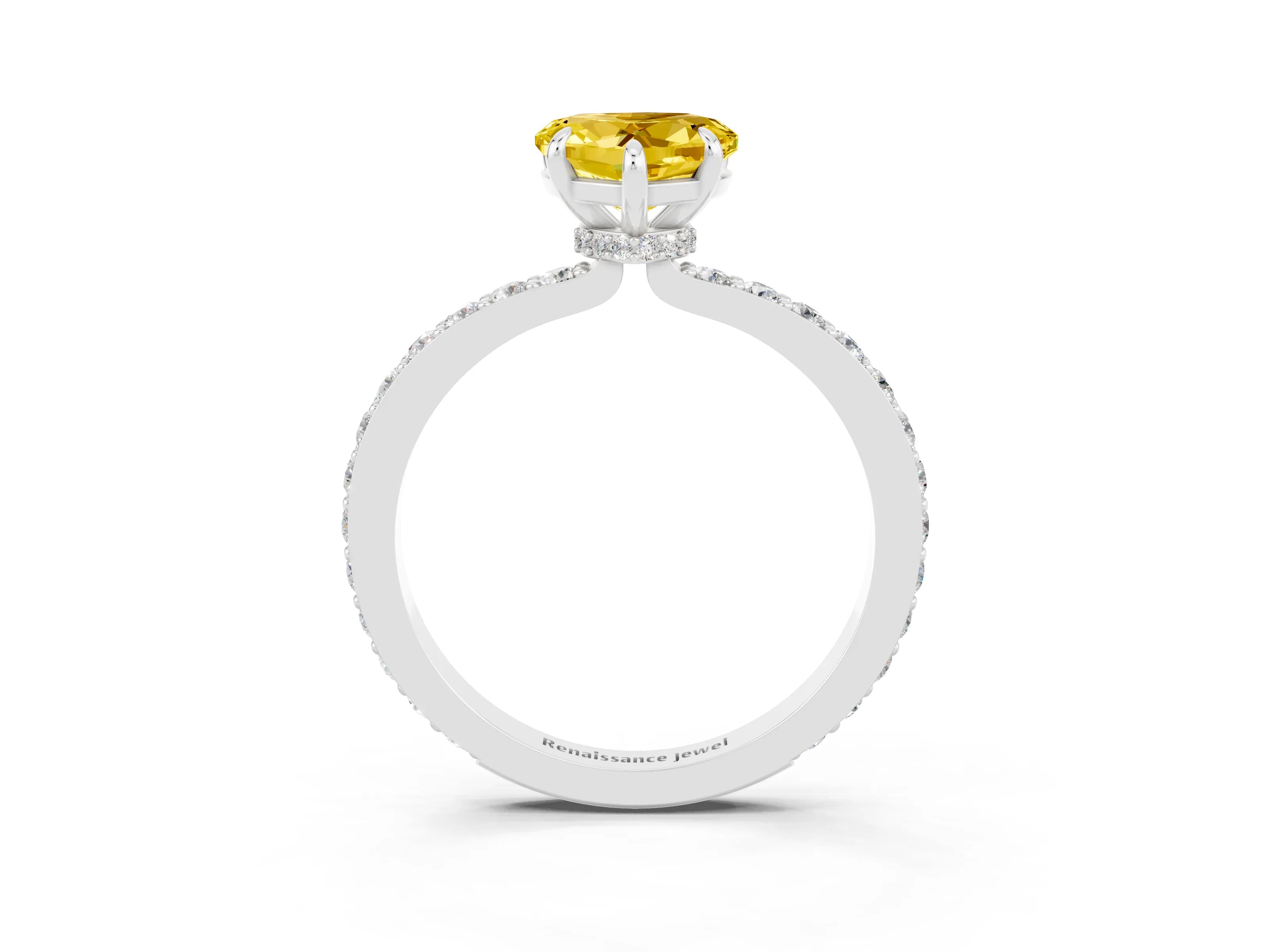 White gold Heart Cut Yellow Sapphire Pavé Engagement Ring with Round  Accents and Prong Setting_51