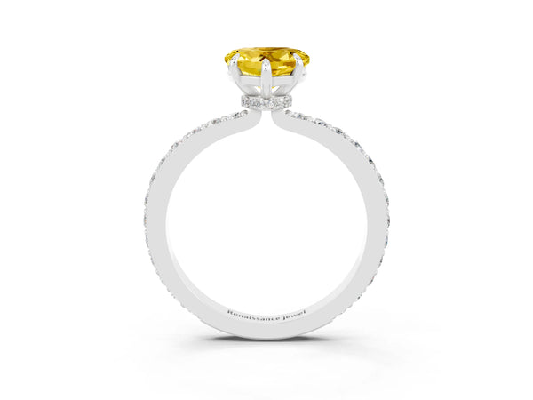 Silver Heart Cut Yellow Sapphire Pavé Engagement Ring with Round  Accents and Prong Setting