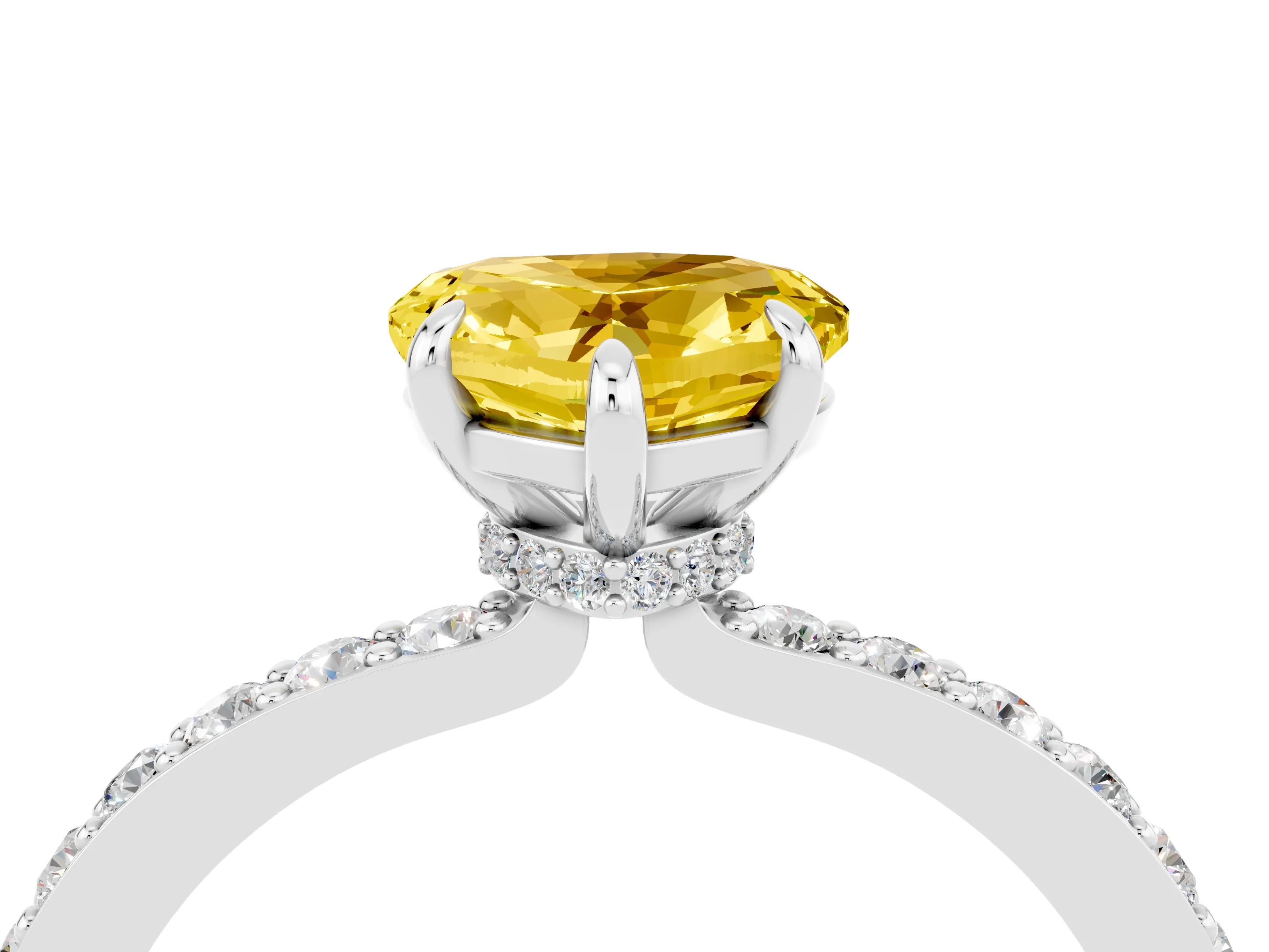 White gold Heart Cut Yellow Sapphire Pavé Engagement Ring with Round  Accents and Prong Setting_52