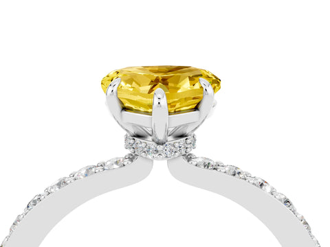 White gold Heart Cut Yellow Sapphire Pavé Engagement Ring with Round  Accents and Prong Setting_52