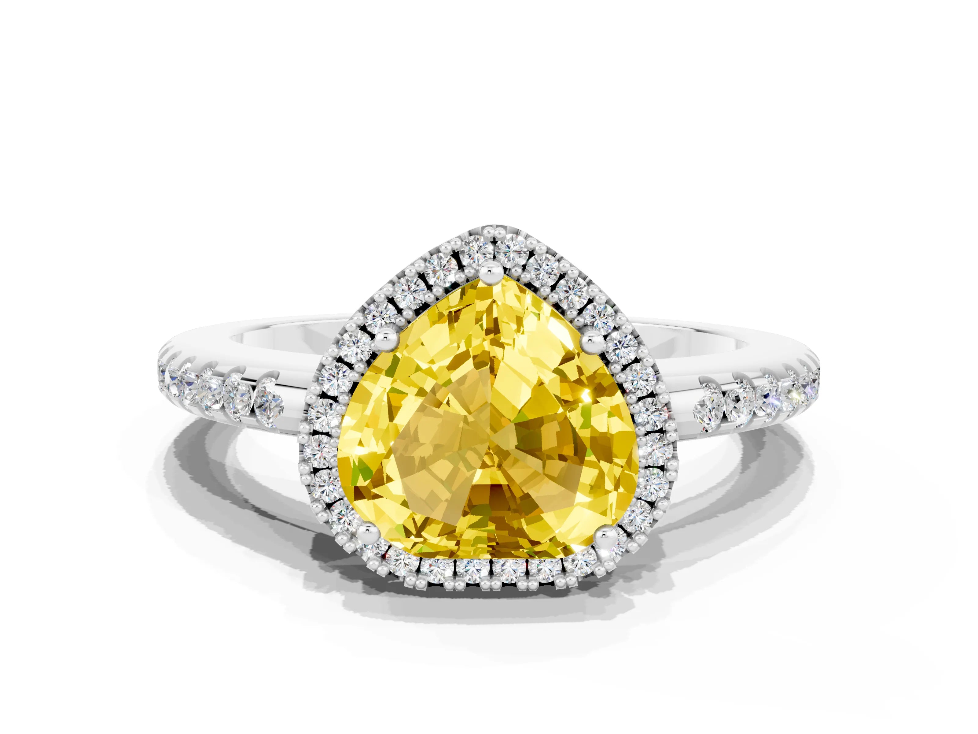White gold Heart Cut Yellow Sapphire Pavé Halo Ring with Four-Prong Setting_12