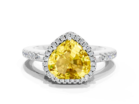 White gold Heart Cut Yellow Sapphire Pavé Halo Ring with Four-Prong Setting_12