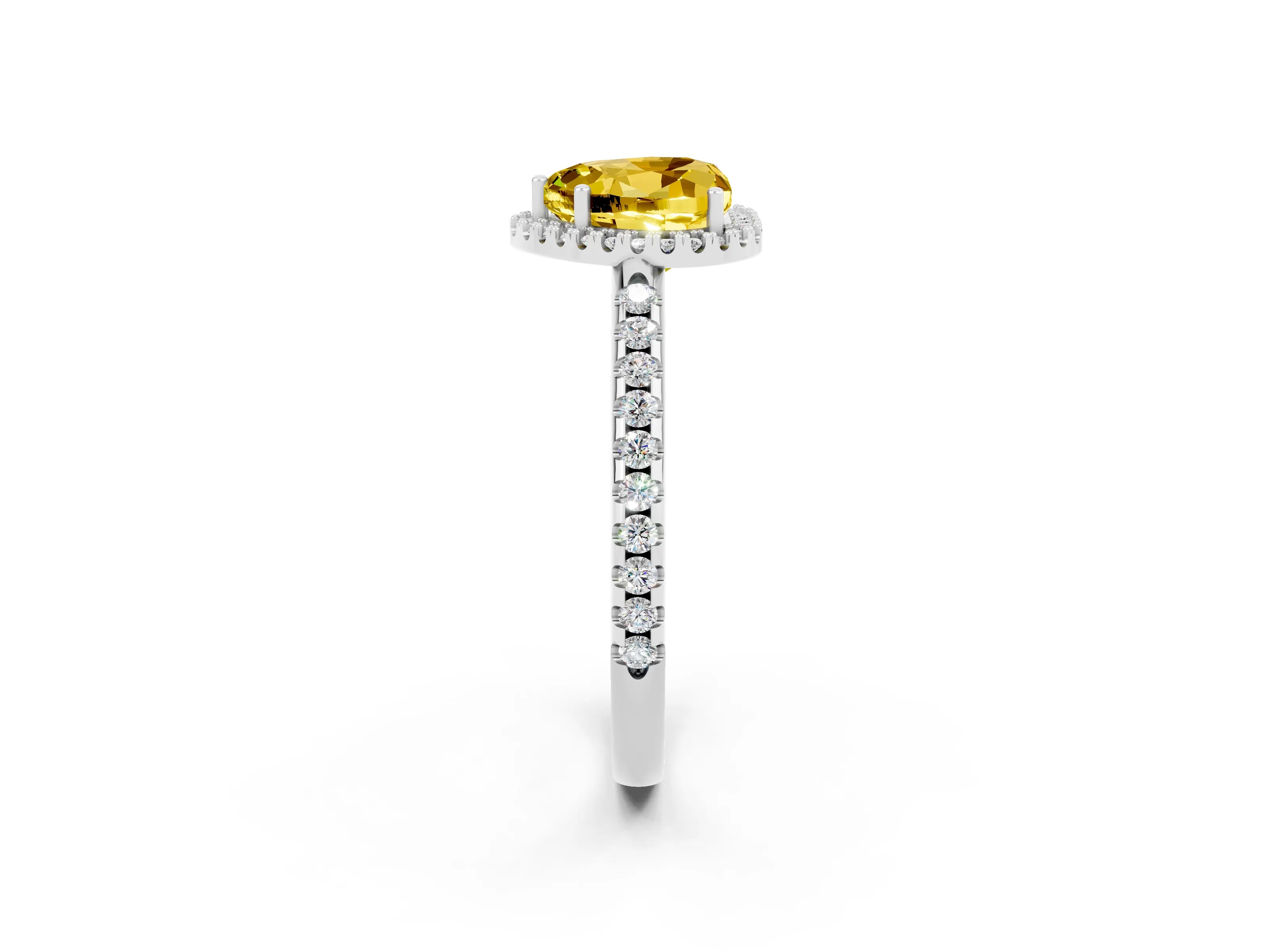 White gold Heart Cut Yellow Sapphire Pavé Halo Ring with Four-Prong Setting_14