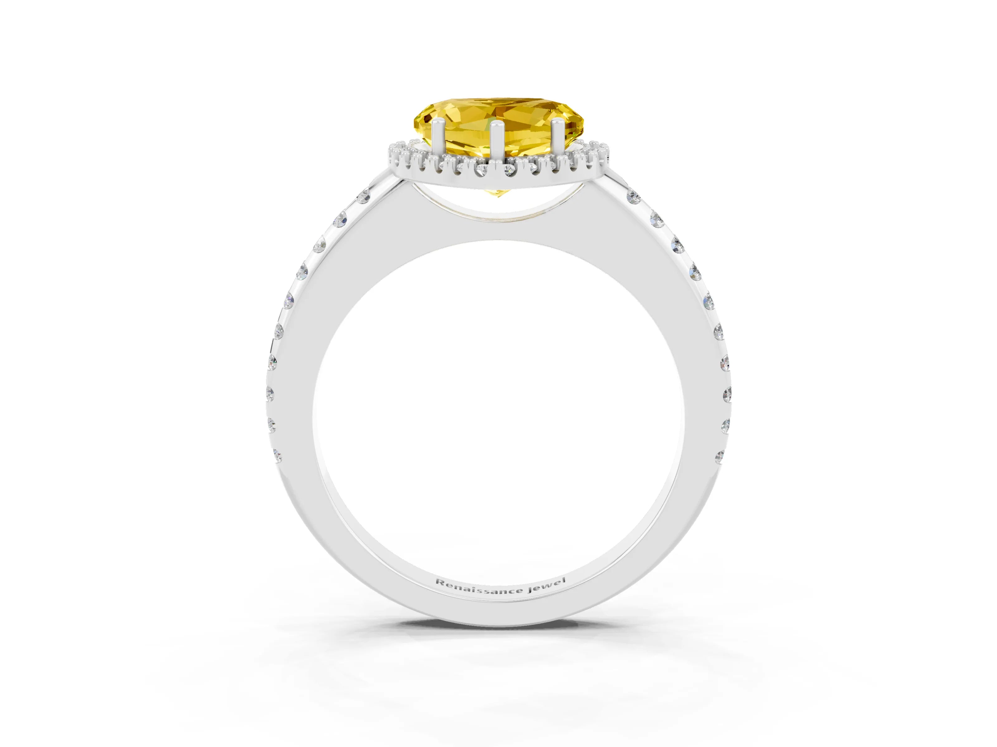 White gold Heart Cut Yellow Sapphire Pavé Halo Ring with Four-Prong Setting_15