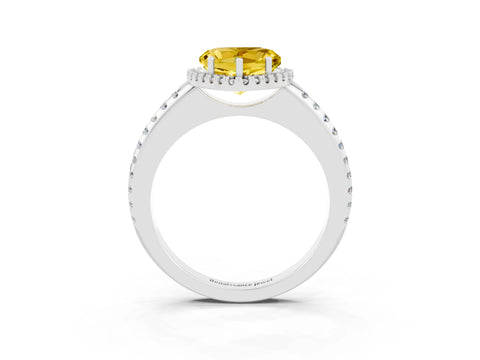 White gold Heart Cut Yellow Sapphire Pavé Halo Ring with Four-Prong Setting_15