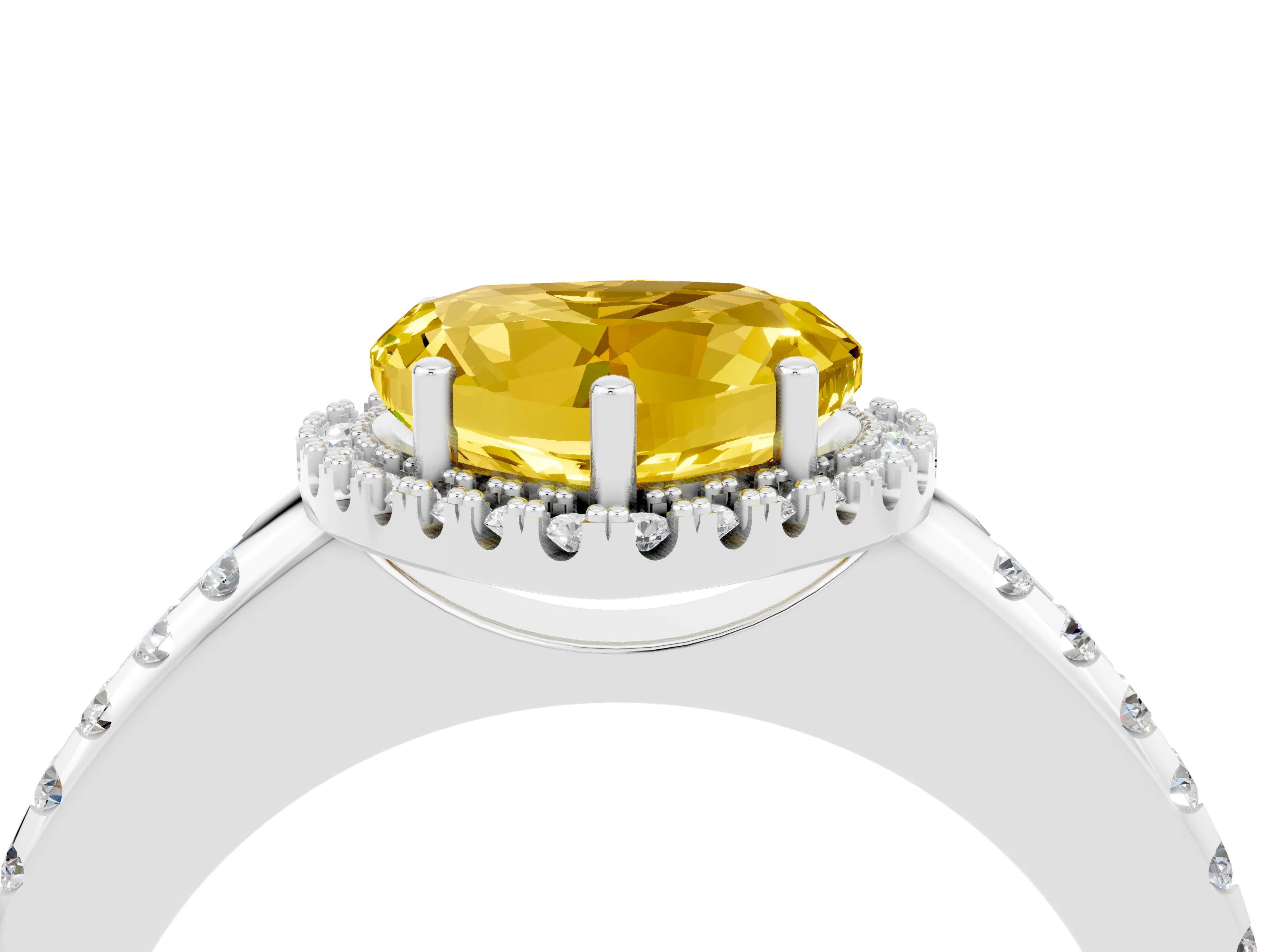 White gold Heart Cut Yellow Sapphire Pavé Halo Ring with Four-Prong Setting_16