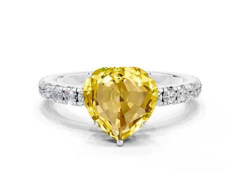 White gold Heart Cut Yellow Sapphire Pavé Solitaire Engagement Ring with Four-Prong Setting_12