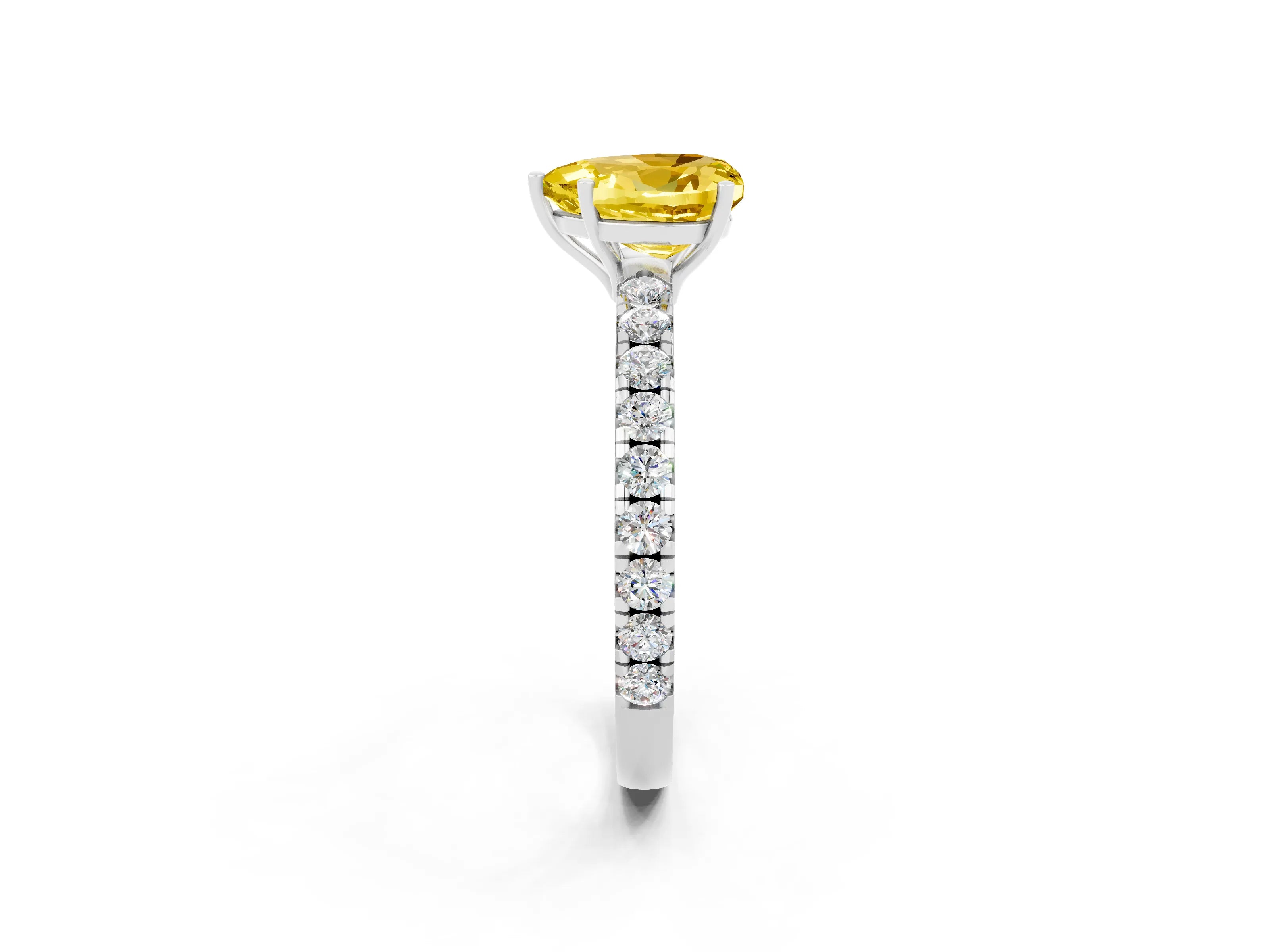 White gold Heart Cut Yellow Sapphire Pavé Solitaire Engagement Ring with Four-Prong Setting_14