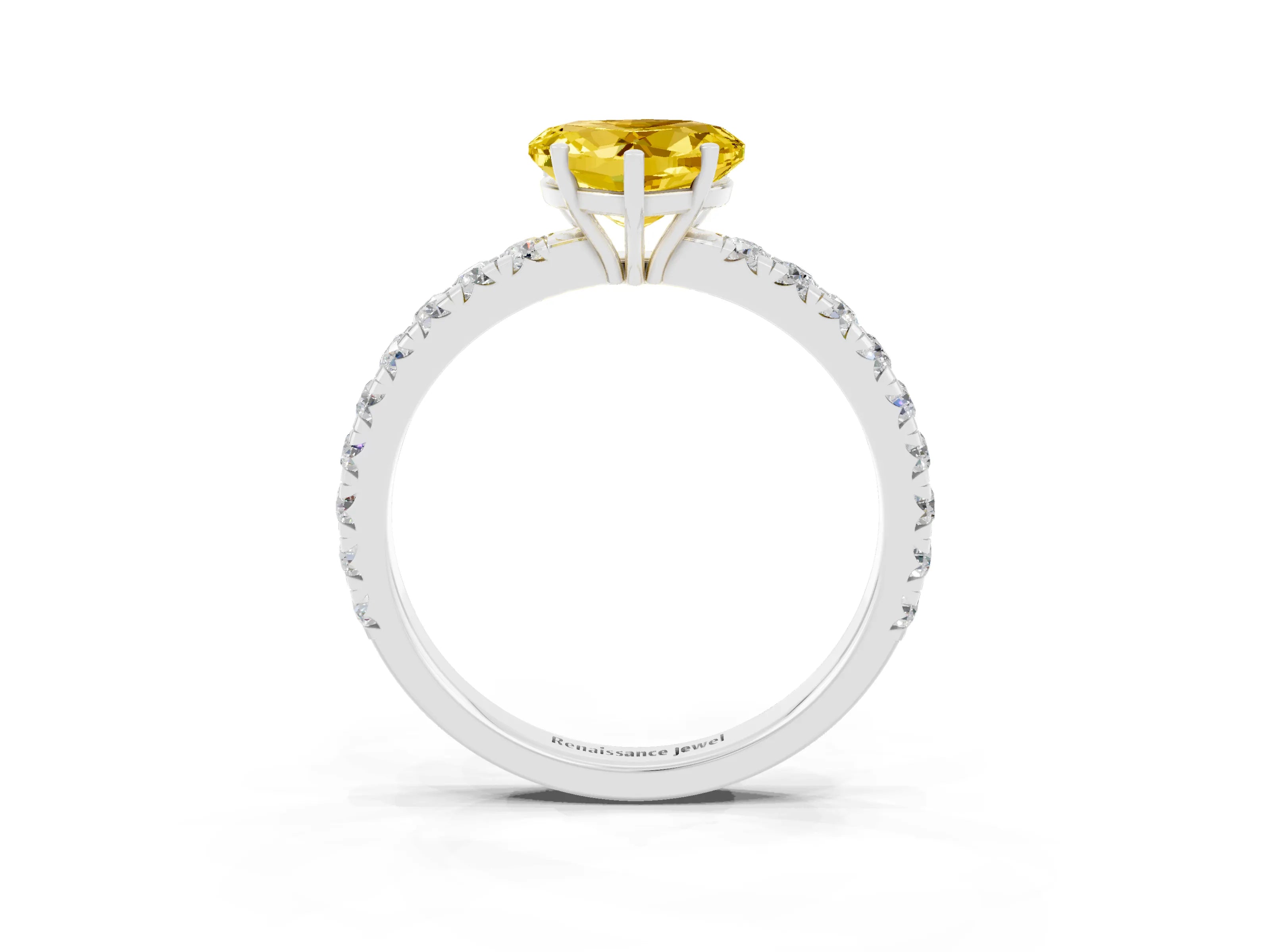 White gold Heart Cut Yellow Sapphire Pavé Solitaire Engagement Ring with Four-Prong Setting_15