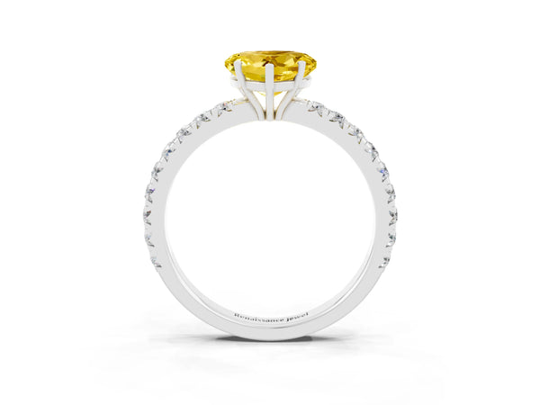 Silver Heart Cut Yellow Sapphire Pavé Solitaire Engagement Ring with Four-Prong Setting