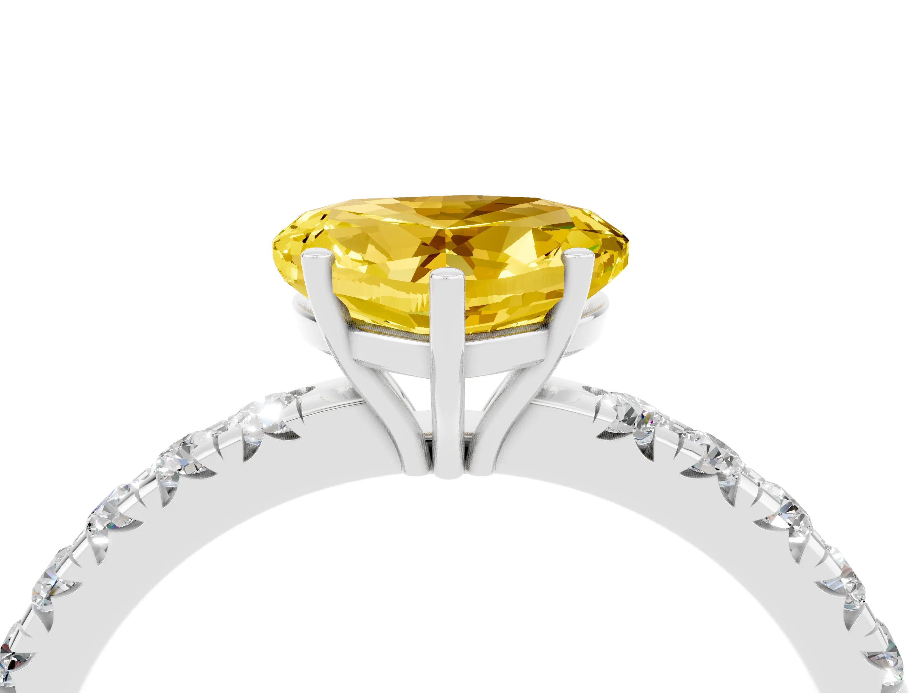 White gold Heart Cut Yellow Sapphire Pavé Solitaire Engagement Ring with Four-Prong Setting_16