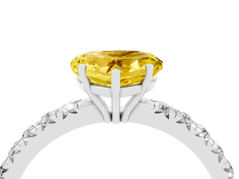 White gold Heart Cut Yellow Sapphire Pavé Solitaire Engagement Ring with Four-Prong Setting_16