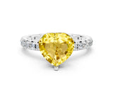 White gold Heart Cut Yellow Sapphire Pavé Solitaire Ring with Round Band and Prong Setting_12