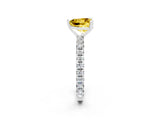 White gold Heart Cut Yellow Sapphire Pavé Solitaire Ring with Round Band and Prong Setting_14