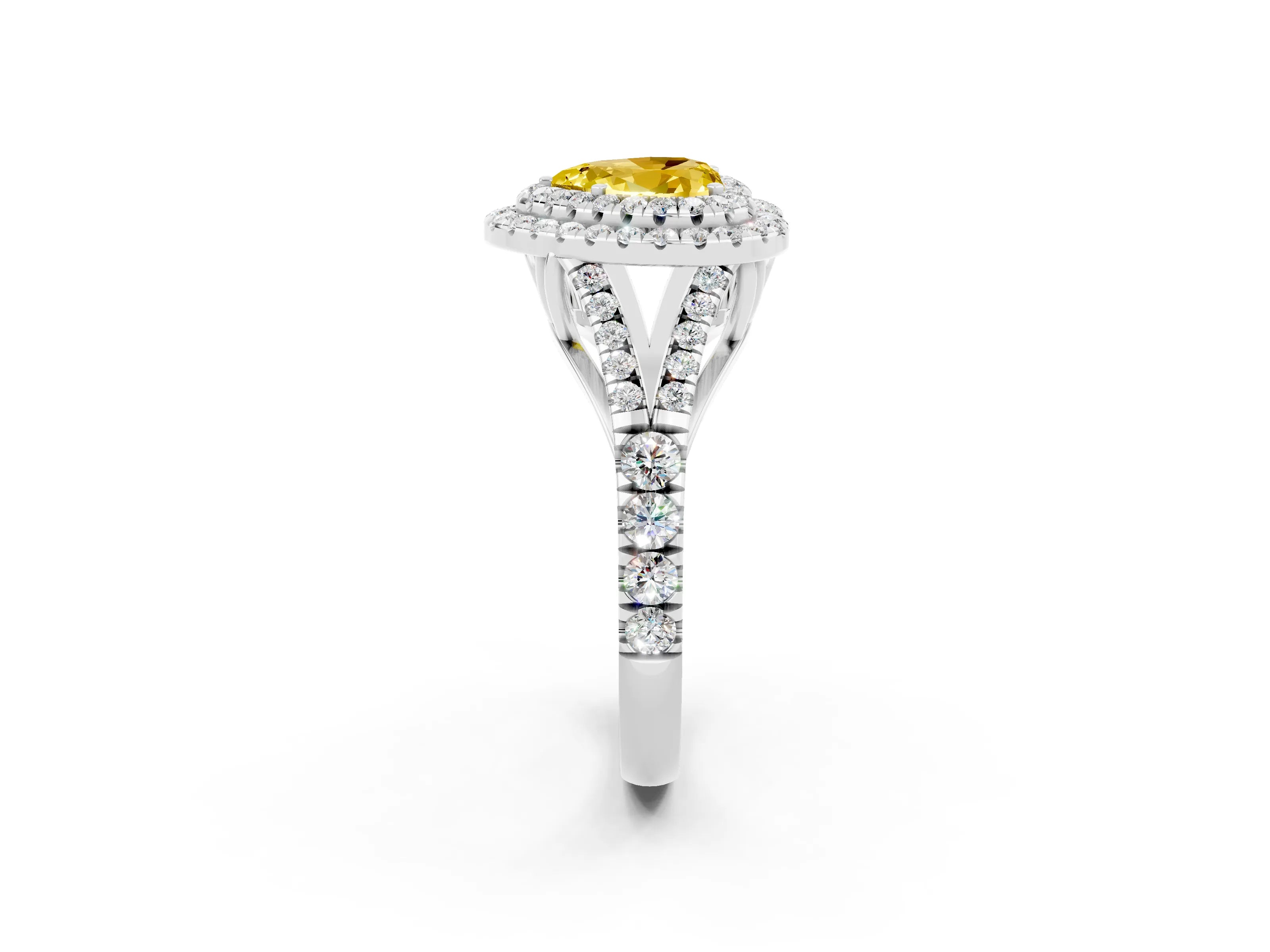 White gold Heart Cut Yellow Sapphire Pavé Split Shank Double Halo Engagement Ring_2