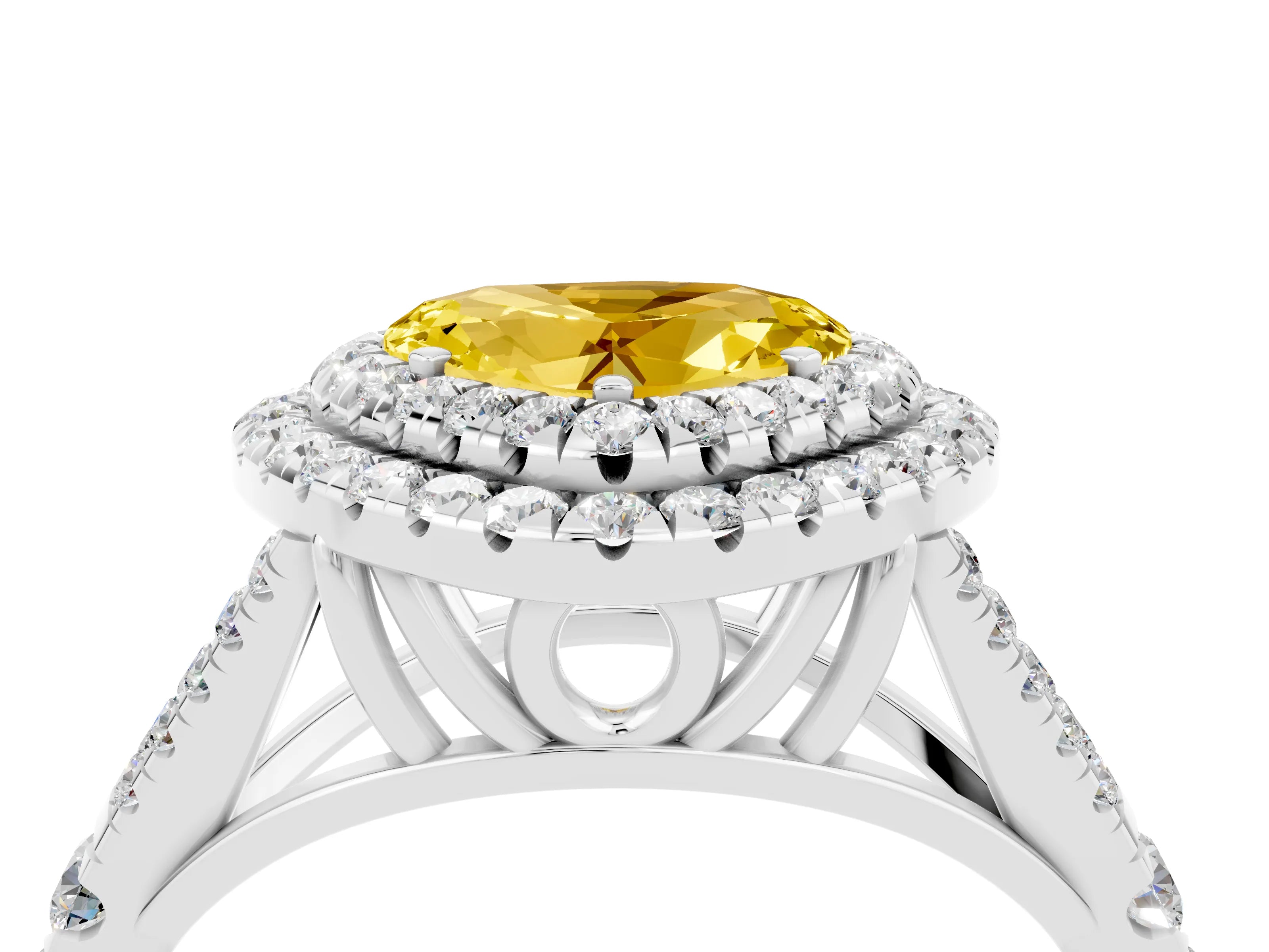 White gold Heart Cut Yellow Sapphire Pavé Split Shank Double Halo Engagement Ring_4
