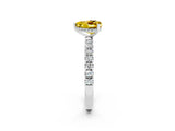 White gold Heart Cut Yellow Sapphire Pave Band Solitaire Ring with Four-Prong Setting_62
