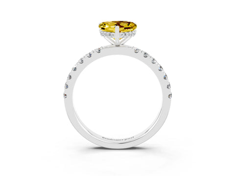 White gold Heart Cut Yellow Sapphire Pave Band Solitaire Ring with Four-Prong Setting_63