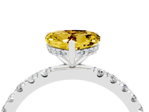 White gold Heart Cut Yellow Sapphire Pave Band Solitaire Ring with Four-Prong Setting_64