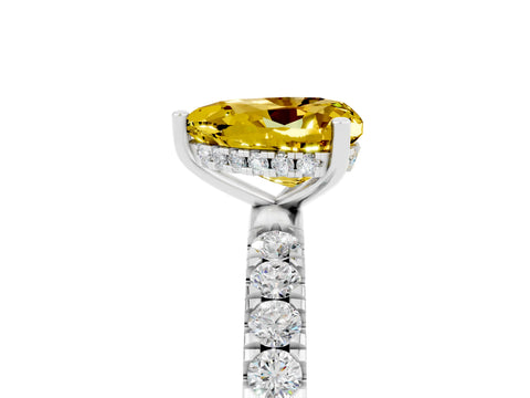 White gold Heart Cut Yellow Sapphire Pave Band Solitaire Ring with Four-Prong Setting_65