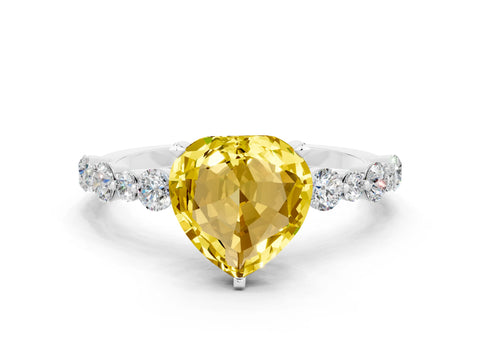 White gold Heart Cut Yellow Sapphire Prong Set Engagement Ring with Pavé Band_12