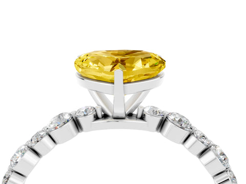 White gold Heart Cut Yellow Sapphire Prong Set Engagement Ring with Pavé Band_16