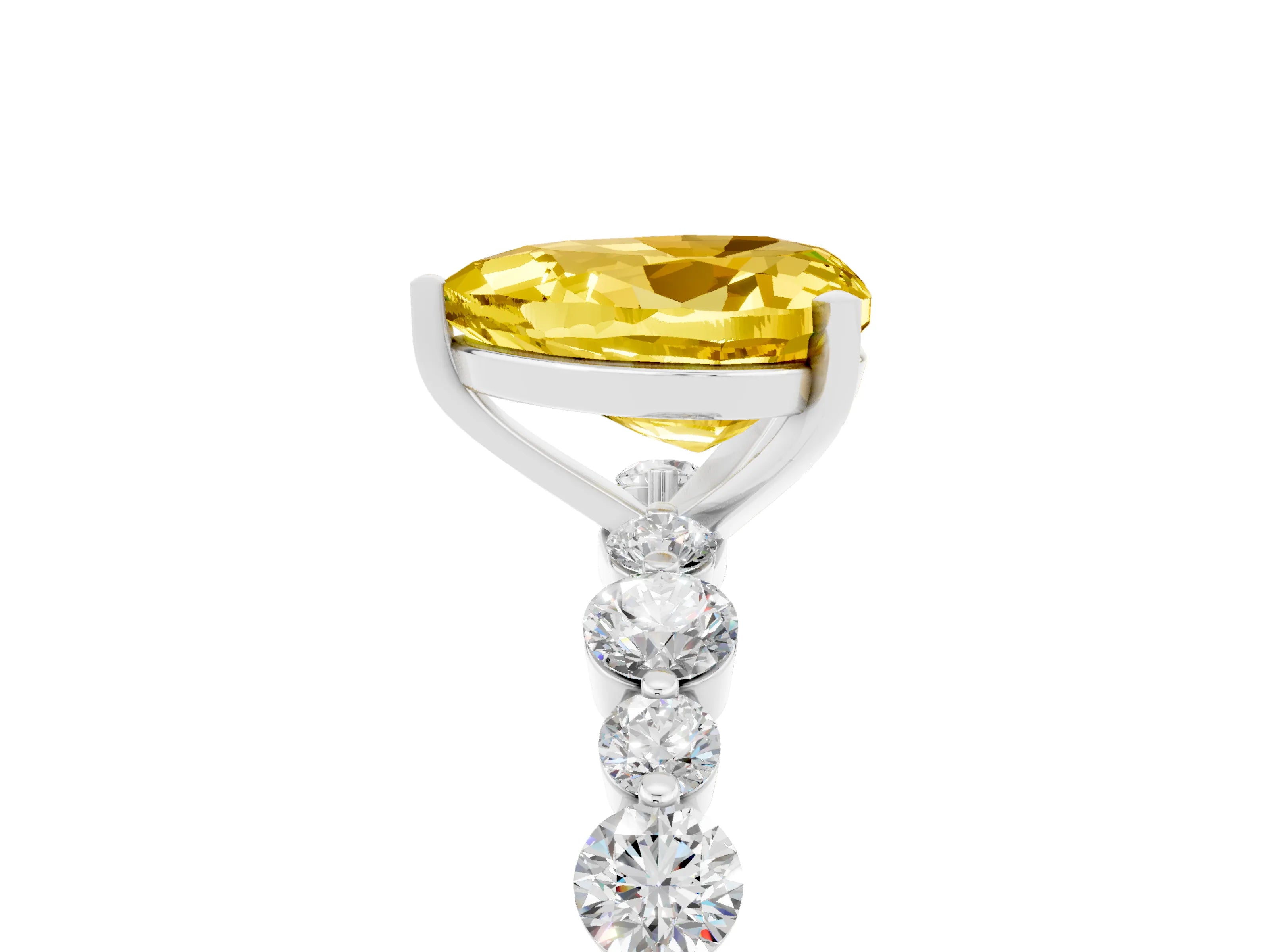 White gold Heart Cut Yellow Sapphire Prong Set Engagement Ring with Pavé Band_17