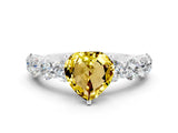 White gold Heart Cut Yellow Sapphire Prong Setting with Side Stones on a Pave Band_24