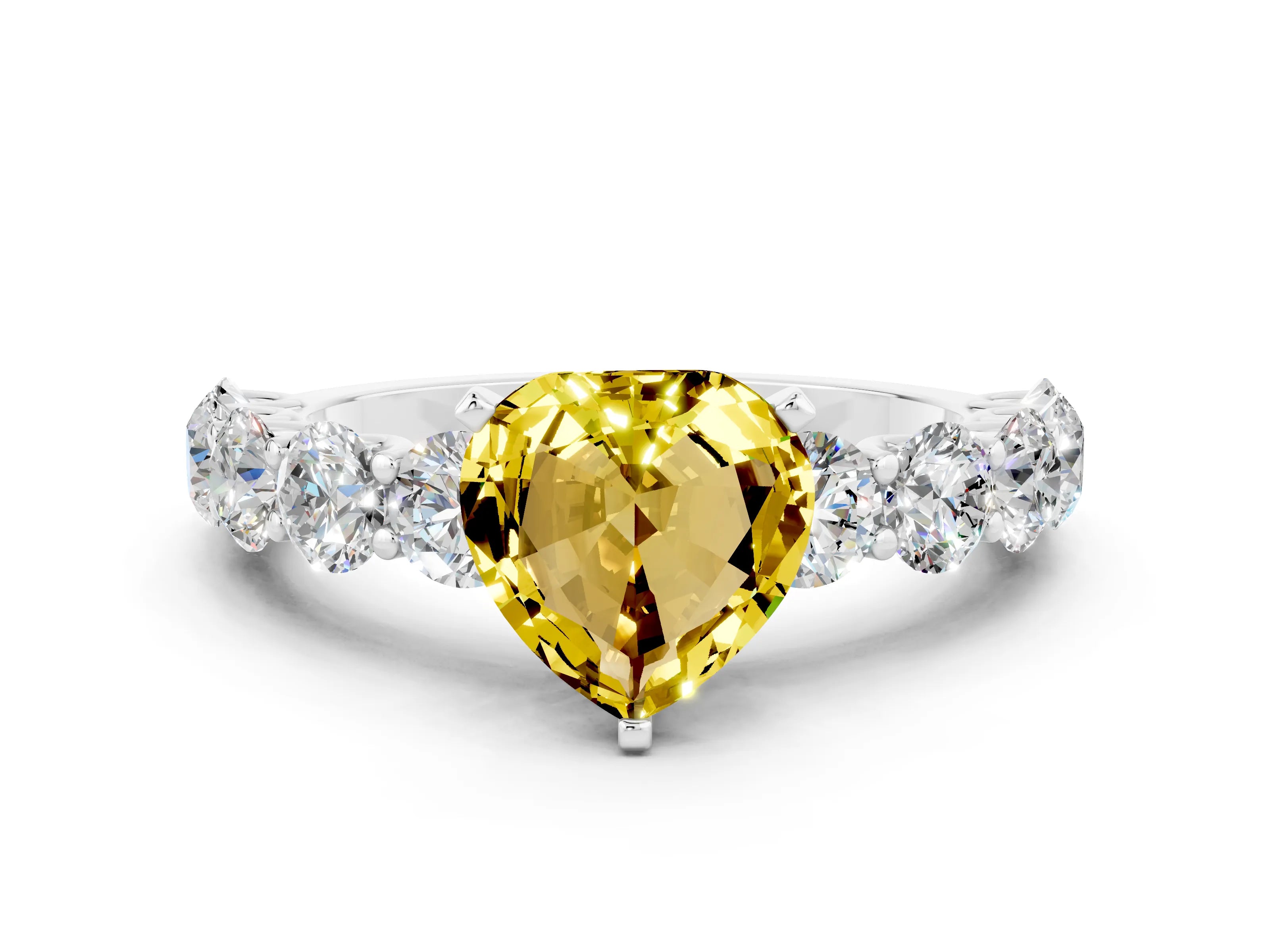 White gold Heart Cut Yellow Sapphire Prong Setting with Side Stones on a Pave Band_24