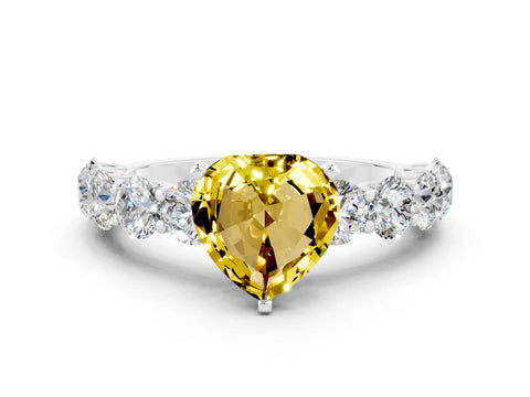 White gold Heart Cut Yellow Sapphire Prong Setting with Side Stones on a Pave Band_24