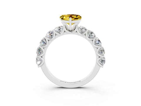 White gold Heart Cut Yellow Sapphire Prong Setting with Side Stones on a Pave Band_27