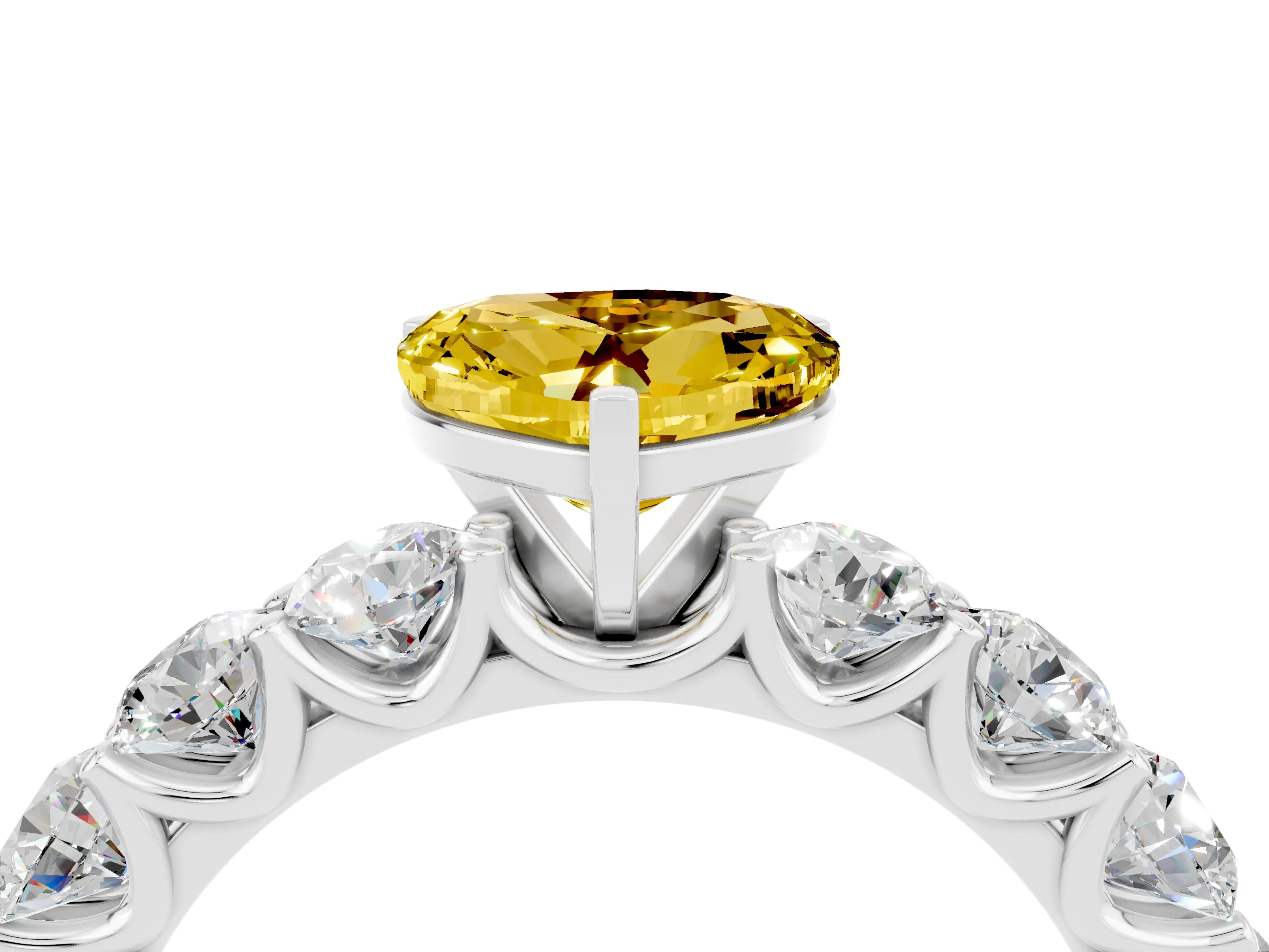 White gold Heart Cut Yellow Sapphire Prong Setting with Side Stones on a Pave Band_28