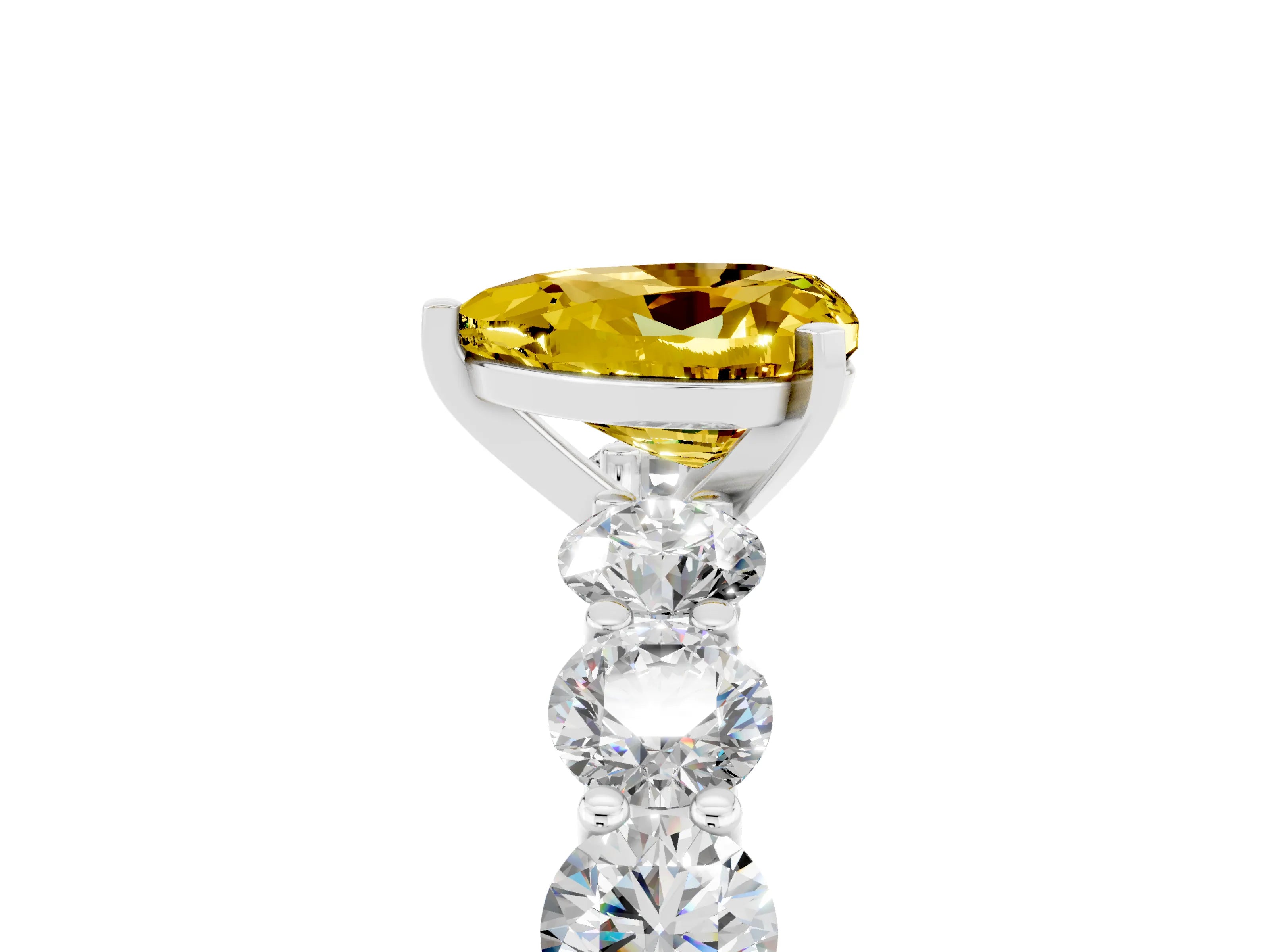 White gold Heart Cut Yellow Sapphire Prong Setting with Side Stones on a Pave Band_29