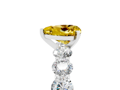 White gold Heart Cut Yellow Sapphire Prong Setting with Side Stones on a Pave Band_29