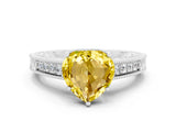 White gold Heart Cut Yellow Sapphire Ring with Milgrain Pavé Band and Four-Prong Setting_36