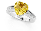 White gold Heart Cut Yellow Sapphire Ring with Milgrain Pavé Band and Four-Prong Setting_37