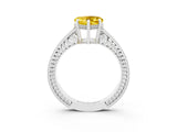 White gold Heart Cut Yellow Sapphire Ring with Milgrain Pavé Band and Four-Prong Setting_39