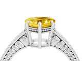 White gold Heart Cut Yellow Sapphire Ring with Milgrain Pavé Band and Four-Prong Setting_40