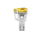 White gold Heart Cut Yellow Sapphire Ring with Milgrain Pavé Band and Four-Prong Setting_41