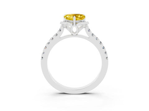White gold Heart Cut Yellow Sapphire Ring with Pavé Band and Floral Prong Setting_3