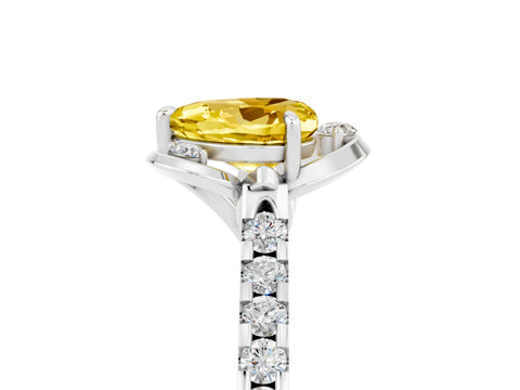 White gold Heart Cut Yellow Sapphire Ring with Pavé Band and Floral Prong Setting_5