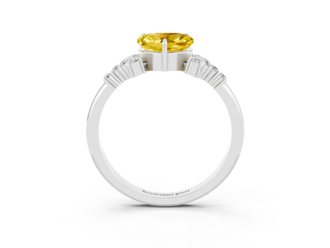 White gold Heart Cut Yellow Sapphire Ring with Side Stones and Four-Prong Setting_63