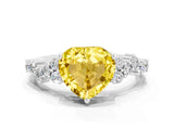 White gold Heart Cut Yellow Sapphire Scattered Round Accent Ring with Prong Setting_24
