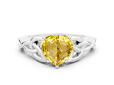 White gold Heart Cut Yellow Sapphire Solitaire Celtic Knot Ring with Four-Prong Setting_36