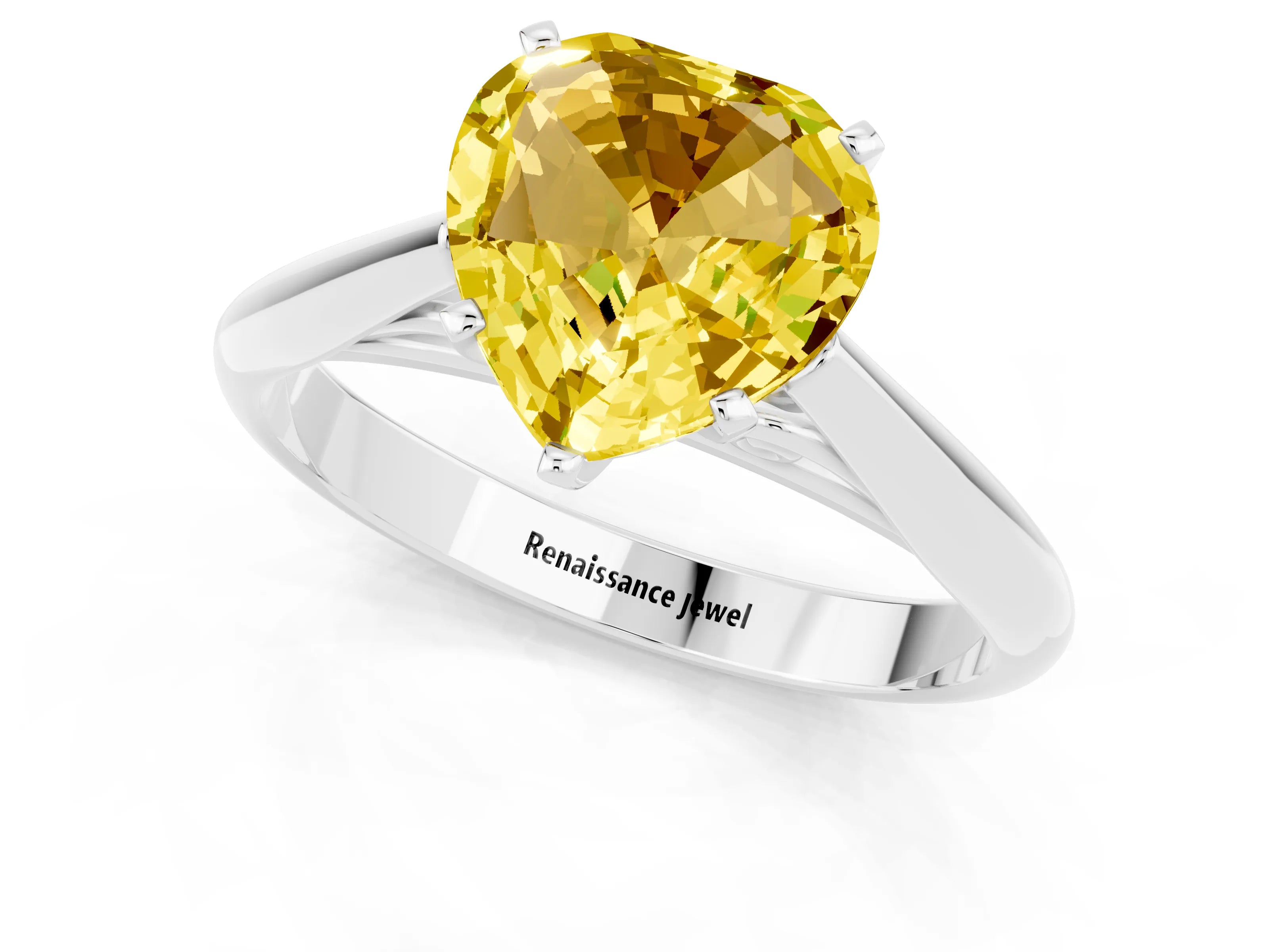 White gold Heart Cut Yellow Sapphire Solitaire Engagement Ring with Cathedral Setting and Four-Prong Mount_48