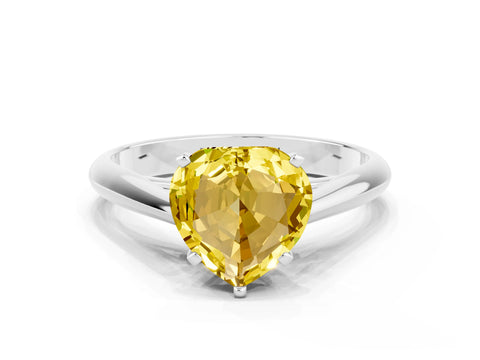White gold Heart Cut Yellow Sapphire Solitaire Engagement Ring with Cathedral Setting and Four-Prong Mount_48