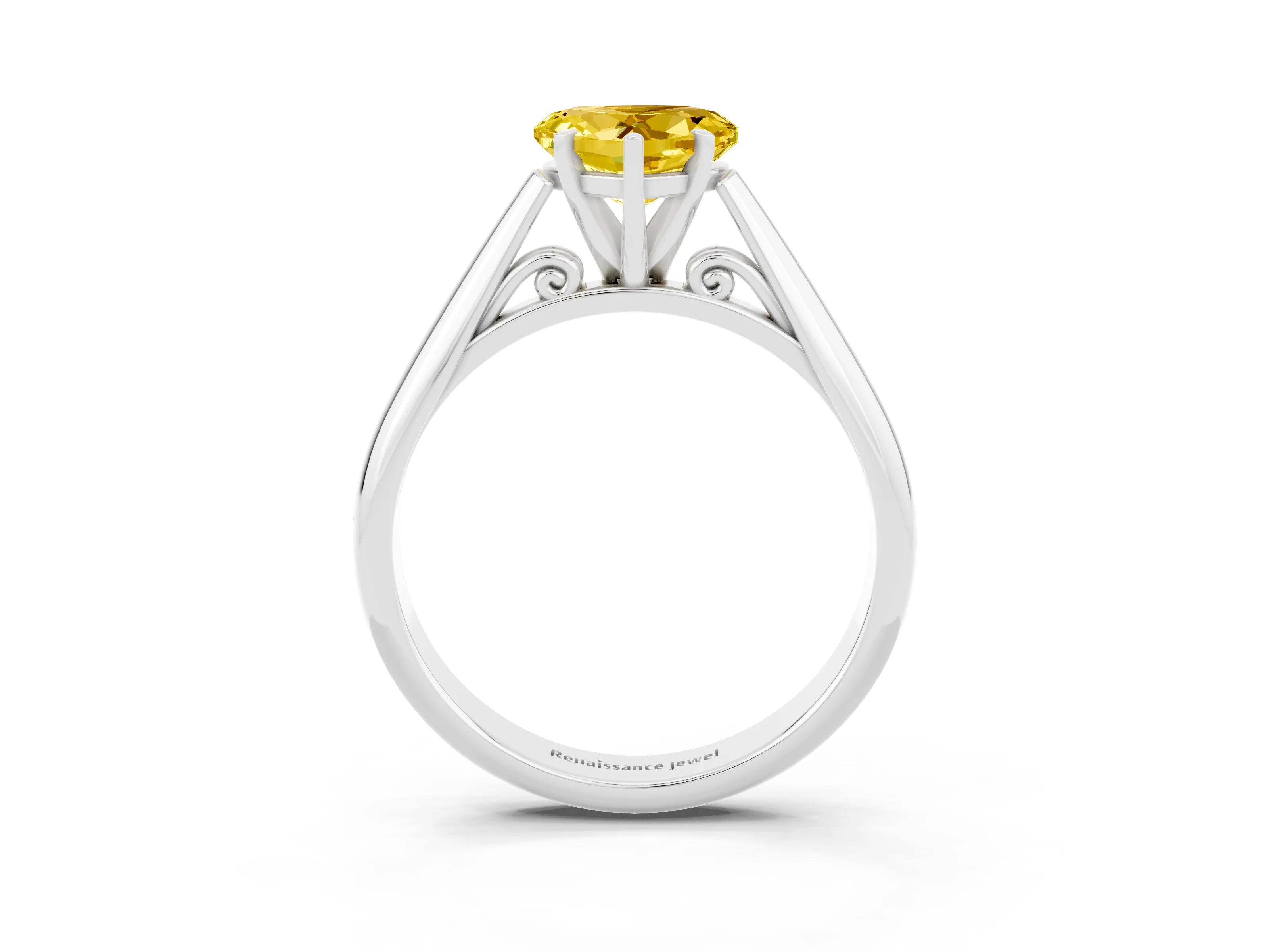 White gold Heart Cut Yellow Sapphire Solitaire Engagement Ring with Cathedral Setting and Four-Prong Mount_57